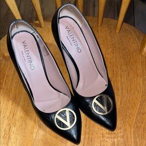 Valentino by Mario Valentino Black Heels with Gold Logo